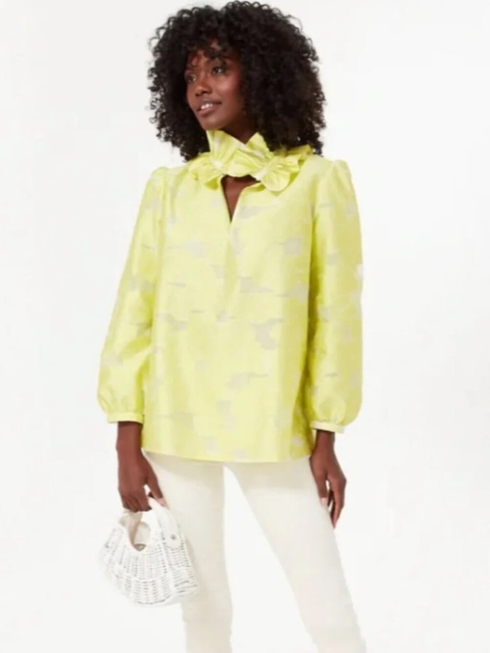 Tuckernuck Citron Fil Coupe Bouvier Blouse M Floral Ruffle Collar